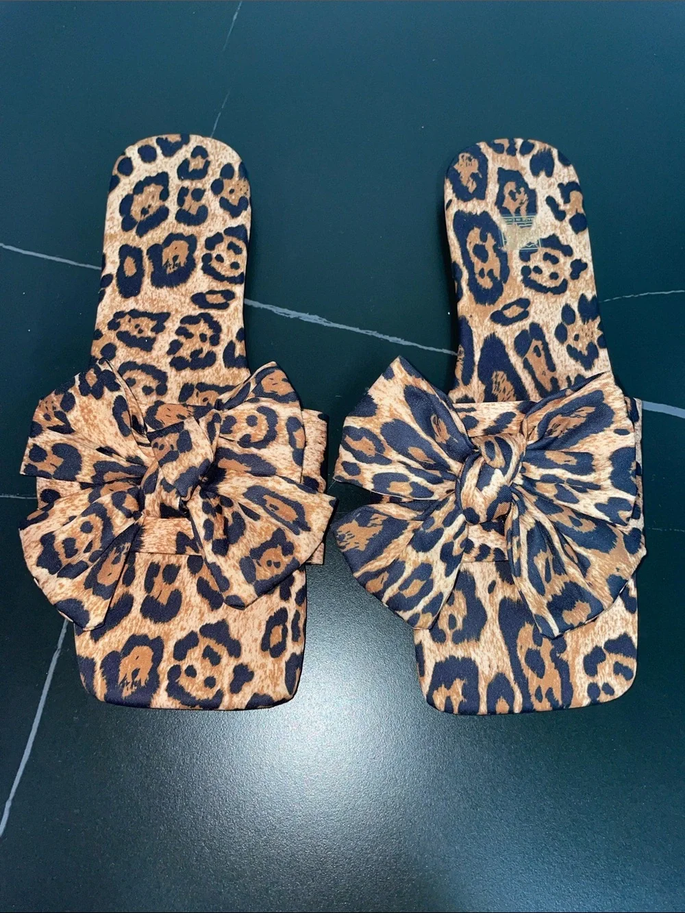 LEOPARD PRINT BOW STRAPPED SLIDES FTL-09-015